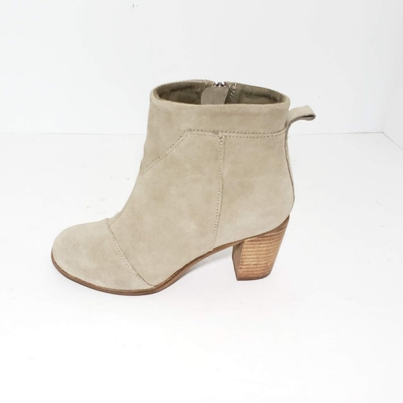 Toms Booties Lunata Taupe Suede Heels Ankle Size 6 - Picture 6 of 8